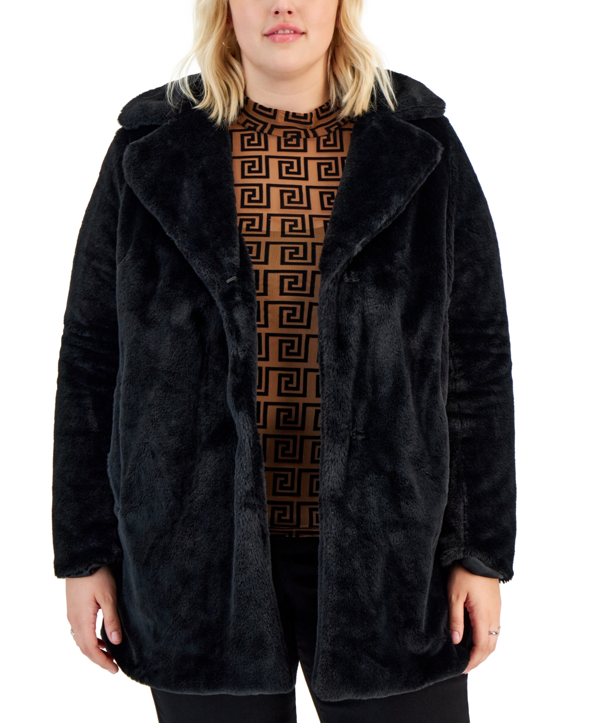 CoffeeShop Juniors Trendy Plus Size Faux-Fur Coat