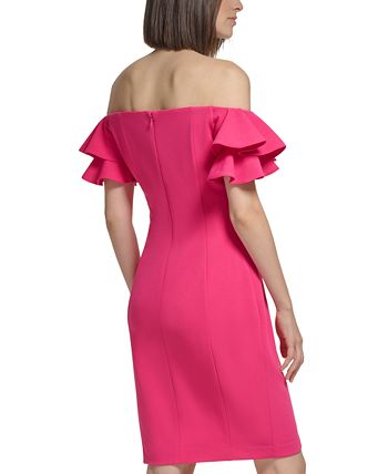Calvin klein ruffle shoulder sheath online dress