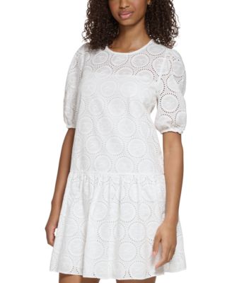 Karl Lagerfeld Paris Women's Circle Icon Eyelet A-Line Dress - Macy's