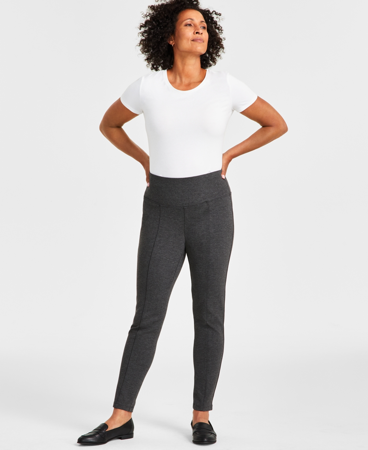 Style & Co Women's Mid-rise Ponte-knit Pants With Tummy Control, Created  For Macy's In Charcoal Grey