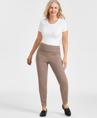 Style Co Petite Hannah High Rise Plaid Ponte Pants, Created for