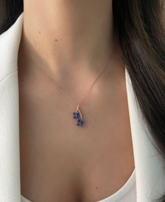 Blueberry Sapphire (1-1/2 ct. t.w.) & Nude Diamond (1/10 ct. t.w.) Flower 18" Pendant Necklace in 14k Rose Gold
