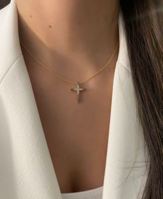 Chocolate Ombr&eacute; Diamond Cross 18" Pendant Necklace (1/2 ct. t.w.) in 14k Gold (Also Available in Rose Gold or White Gold)