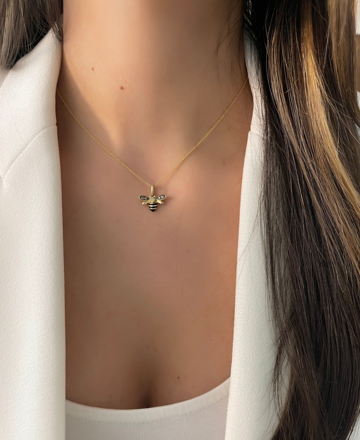 Le Vian Diamond (1/8 ct. t.w.) & Black Enamel Bee 18