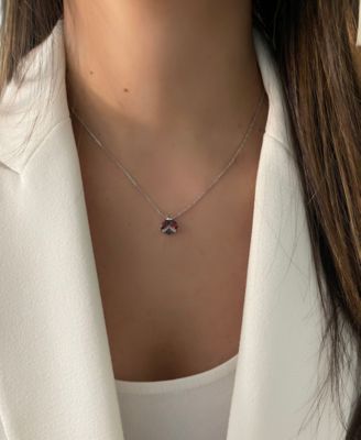 Raspberry Rhodolite (1-1/6 ct. t.w.) & Diamond (1/10 ct. t.w.) Ladybug Adjustable 19" Pendant Necklace in 14k White Gold