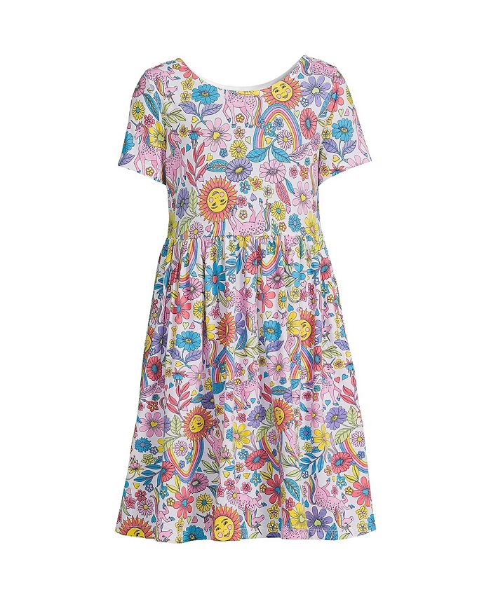 Lands' End Girls Short Sleeve Gathered Waist Jersey Dress Macy's