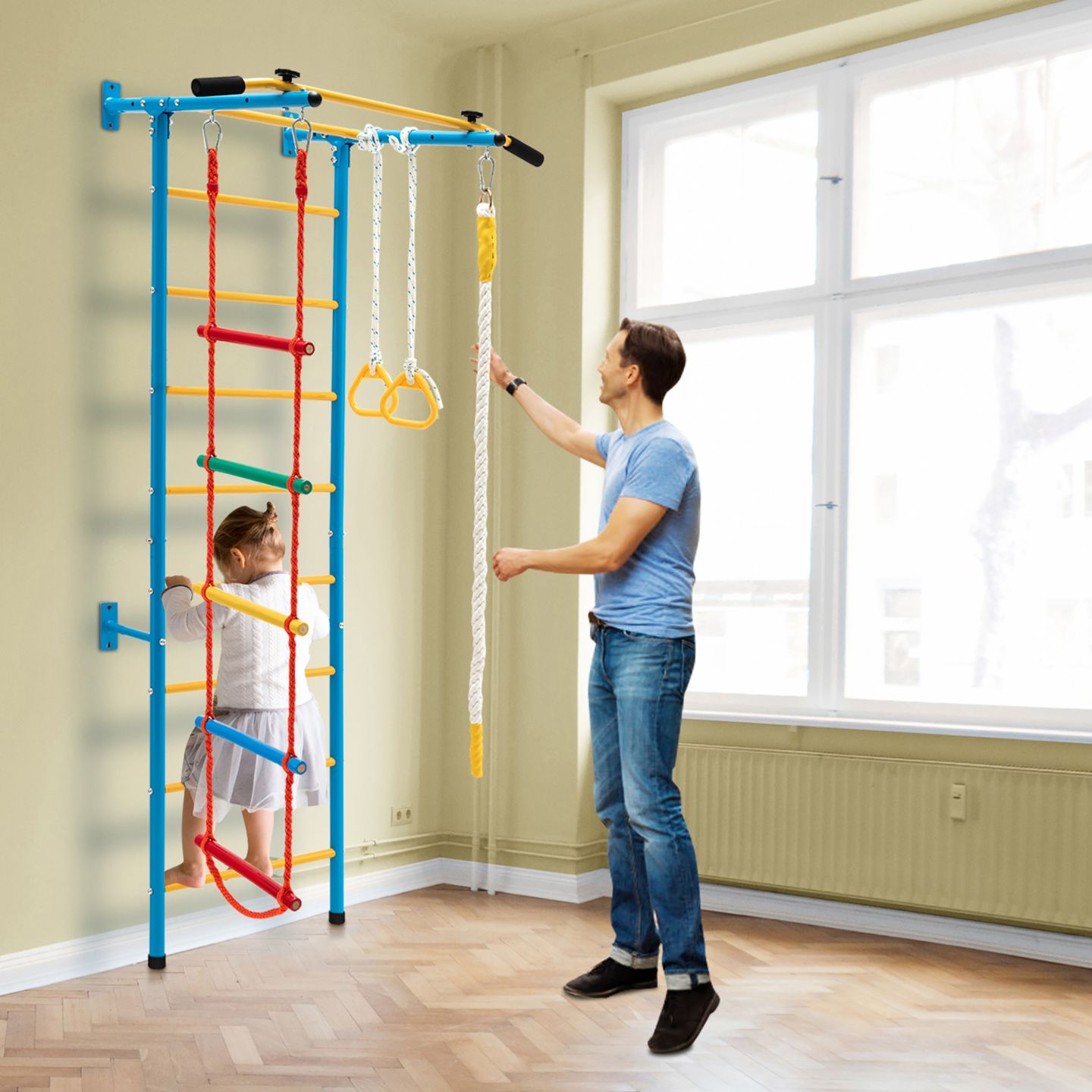 Детская игрушка Costway 5 in 1 Kids Indoor Gym Playground Swedish Wall Ladder Children Home, цвет: Синий — фото 7