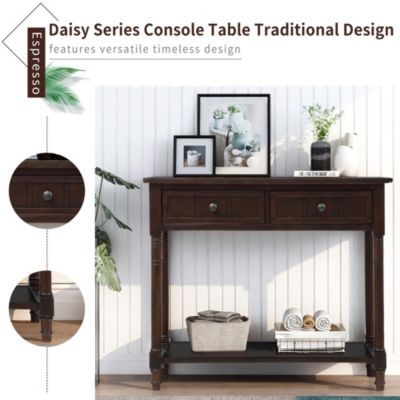 Daisy Series Console Table Traditional Design With Two Drawers And Bottom Shelf