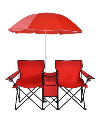 Folding Picnic Double Chair W/Umbrella Table Cooler Beach
