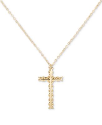 Diamond Beaded Cross 18" Pendant Necklace in 10k Gold