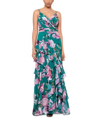 XSCAPE - Women's Floral-Print Ruffled Chiffon Gown