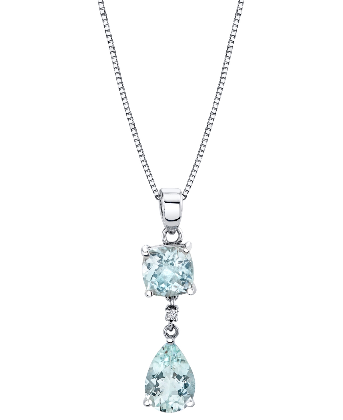 Macy's Aquamarine (2-7/8 Ct. T.w.) & Diamond Accent Double Drop 18" Pendant Necklace In Sterling Silver