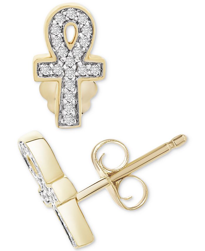 Wrapped Diamond Ankh Stud Earrings (1/10 ct. t.w.) in 14k Gold, Created