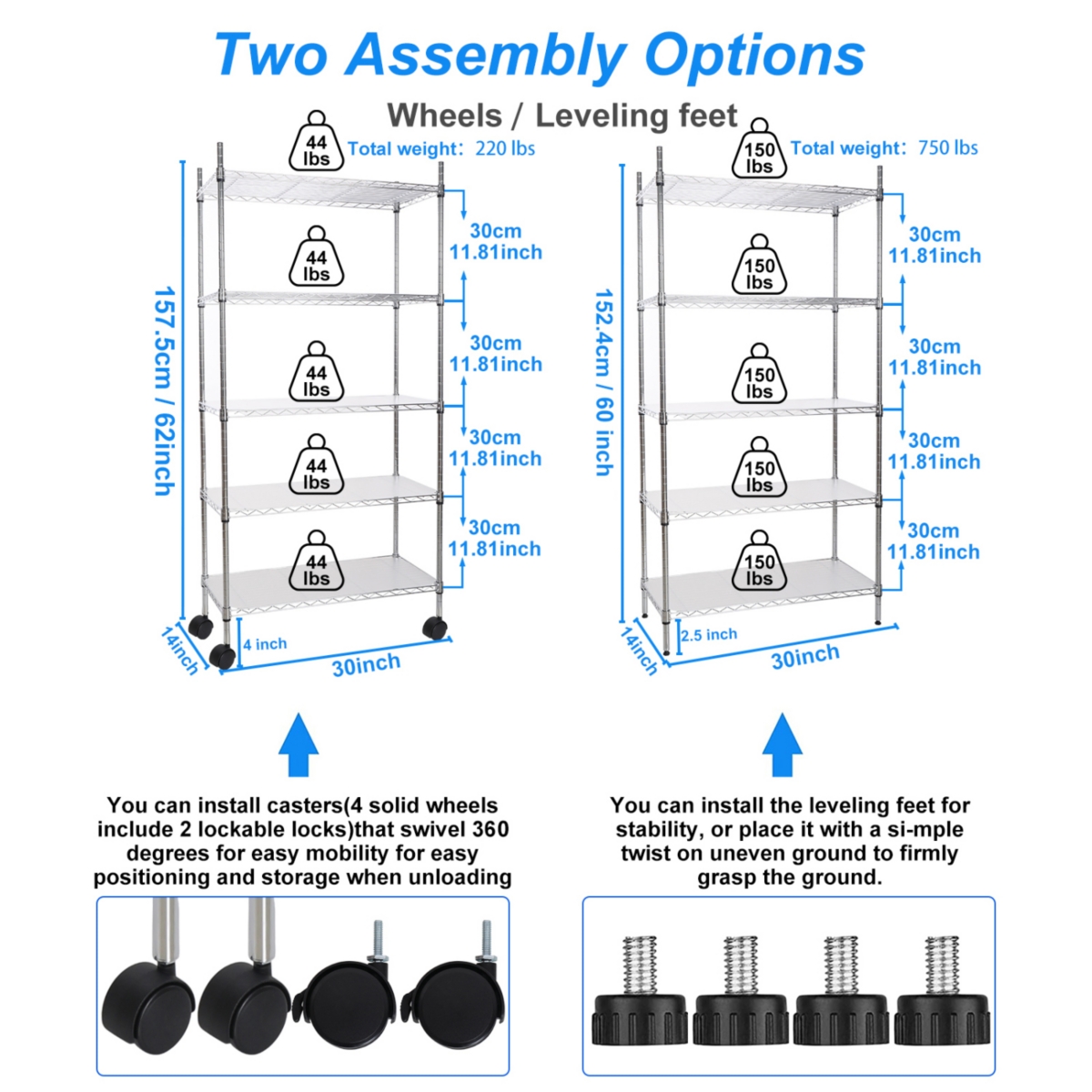 5 Tier Shelf Wire Shelving Unit, Nsf Heavy Duty Wire Shelf Metal Storage Shelves Height Adjustable Utility for Garage Kitchen Office Commercial