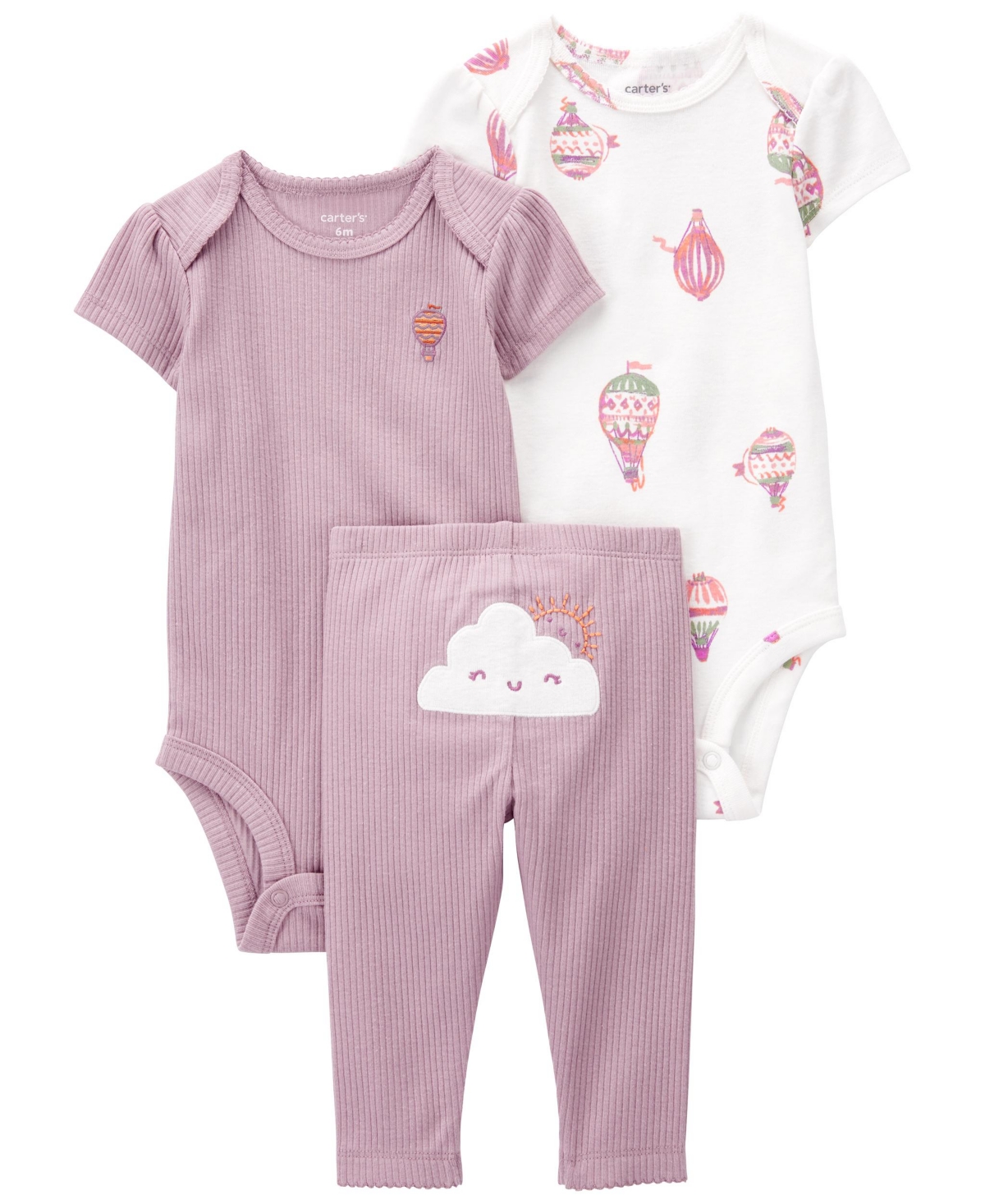 Carter's Baby Girls Cloud Bodysuits And Pants, 3 Piece Set In Purple