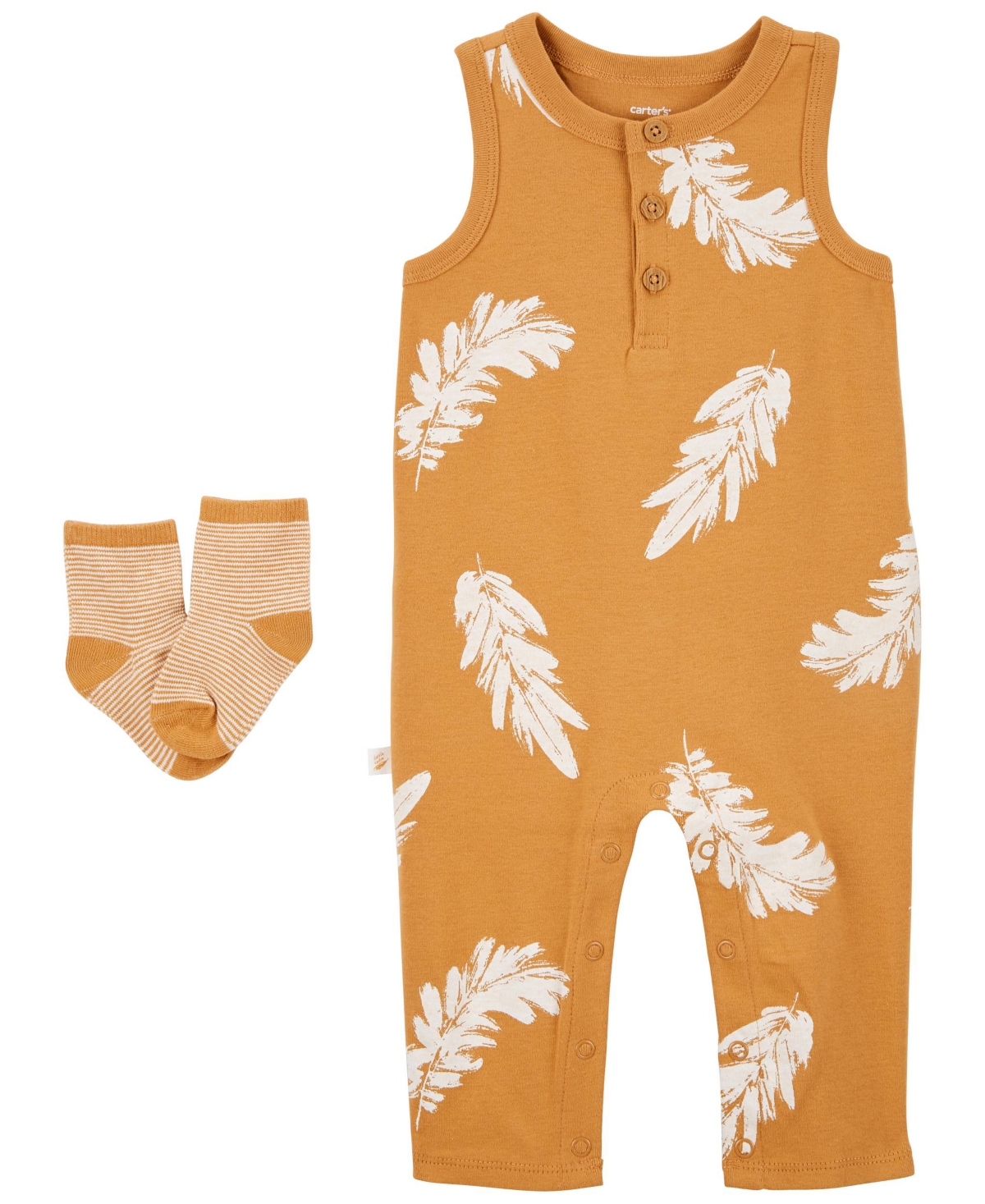 Carter's Baby Boys Feather Jumpsuit And Socks, 2 Piece Set In Yellow