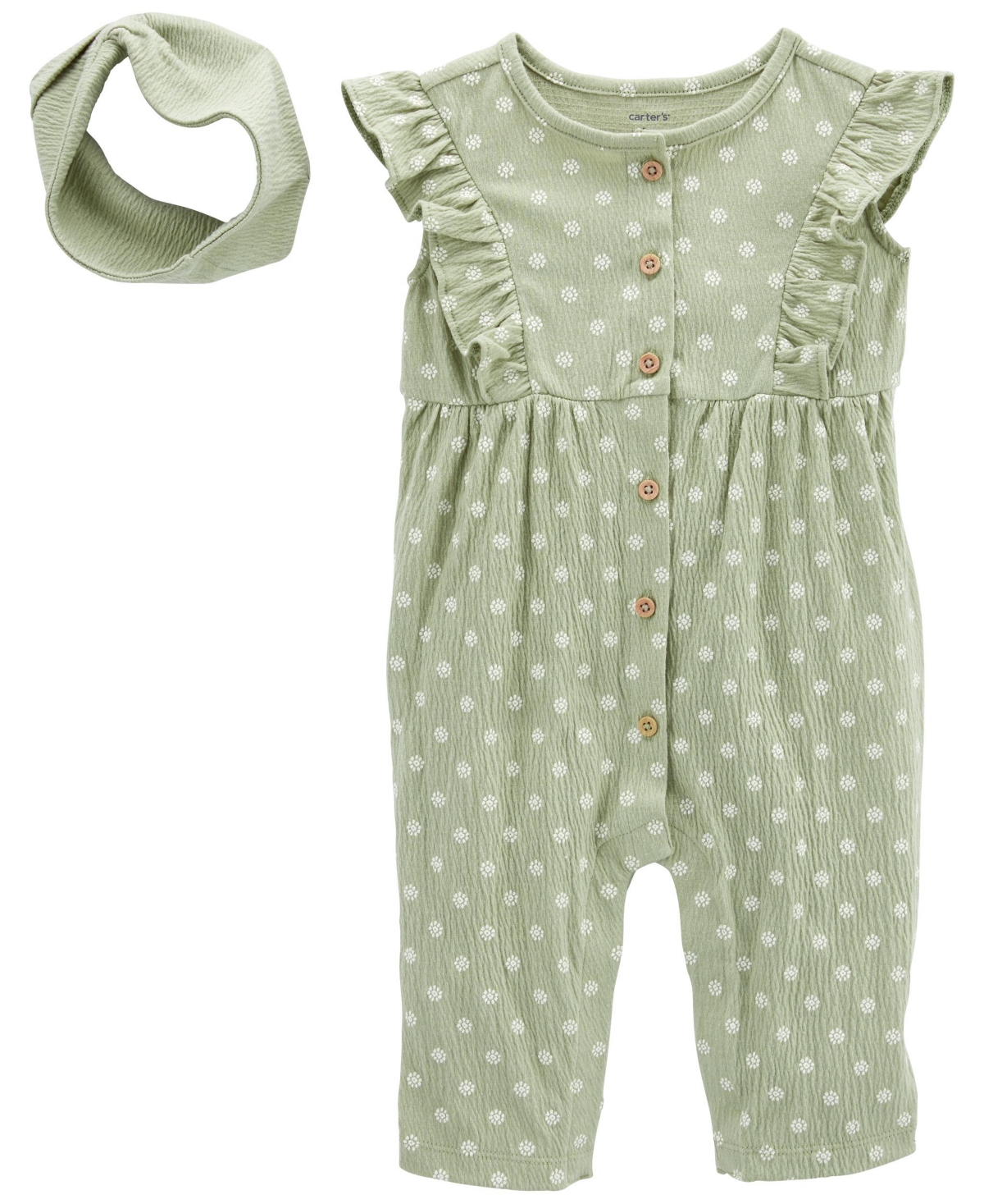 Carter's Baby Girls Crinkle Jersey Jumpsuit And Headwrap, 2 Piece Set In Green