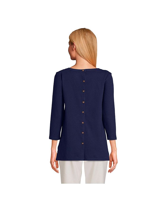 Lands' End Women's 3/4 Sleeve Heavyweight Jersey Boatneck Button Back