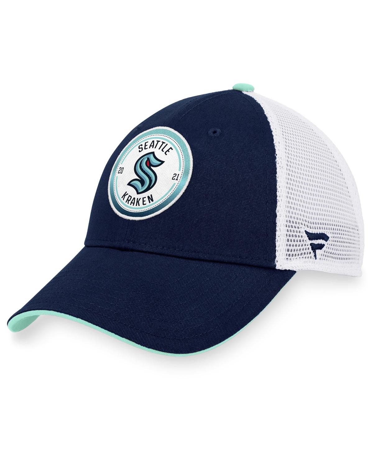 Fanatics Men's  Deep Sea Blue, White Seattle Kraken Iconic Gradient Trucker Snapback Hat In Deep Sea Blue,white