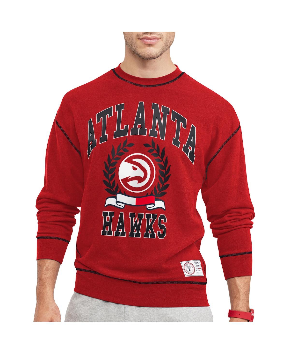 TOMMY JEANS MEN'S TOMMY JEANS RED ATLANTA HAWKS PETER FRENCH TERRY PULLOVER SWEATSHIRT