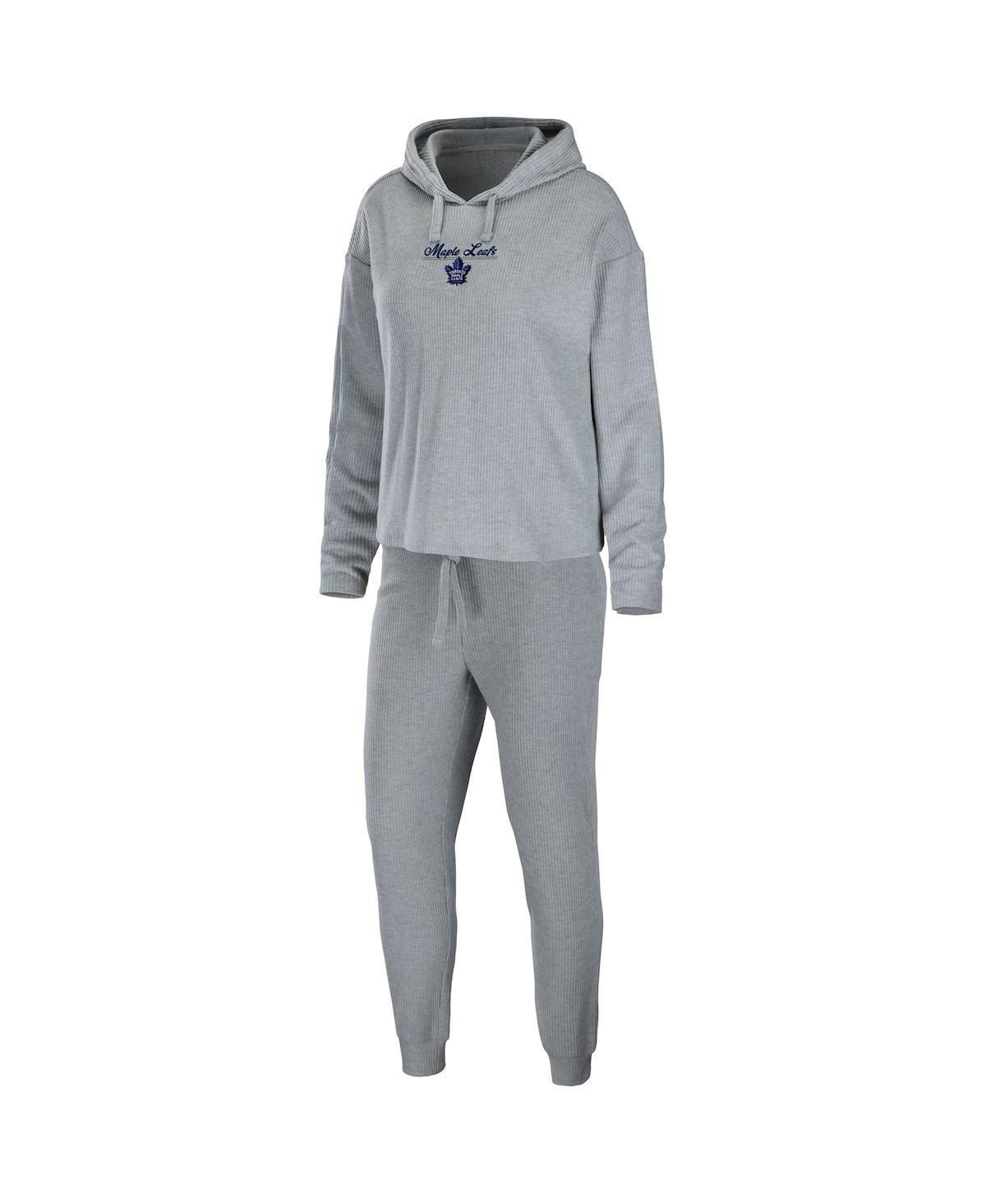 Shop Wear By Erin Andrews Women's  Heather Gray Toronto Maple Leafs Logo Pullover Hoodie And Pants Sleep S