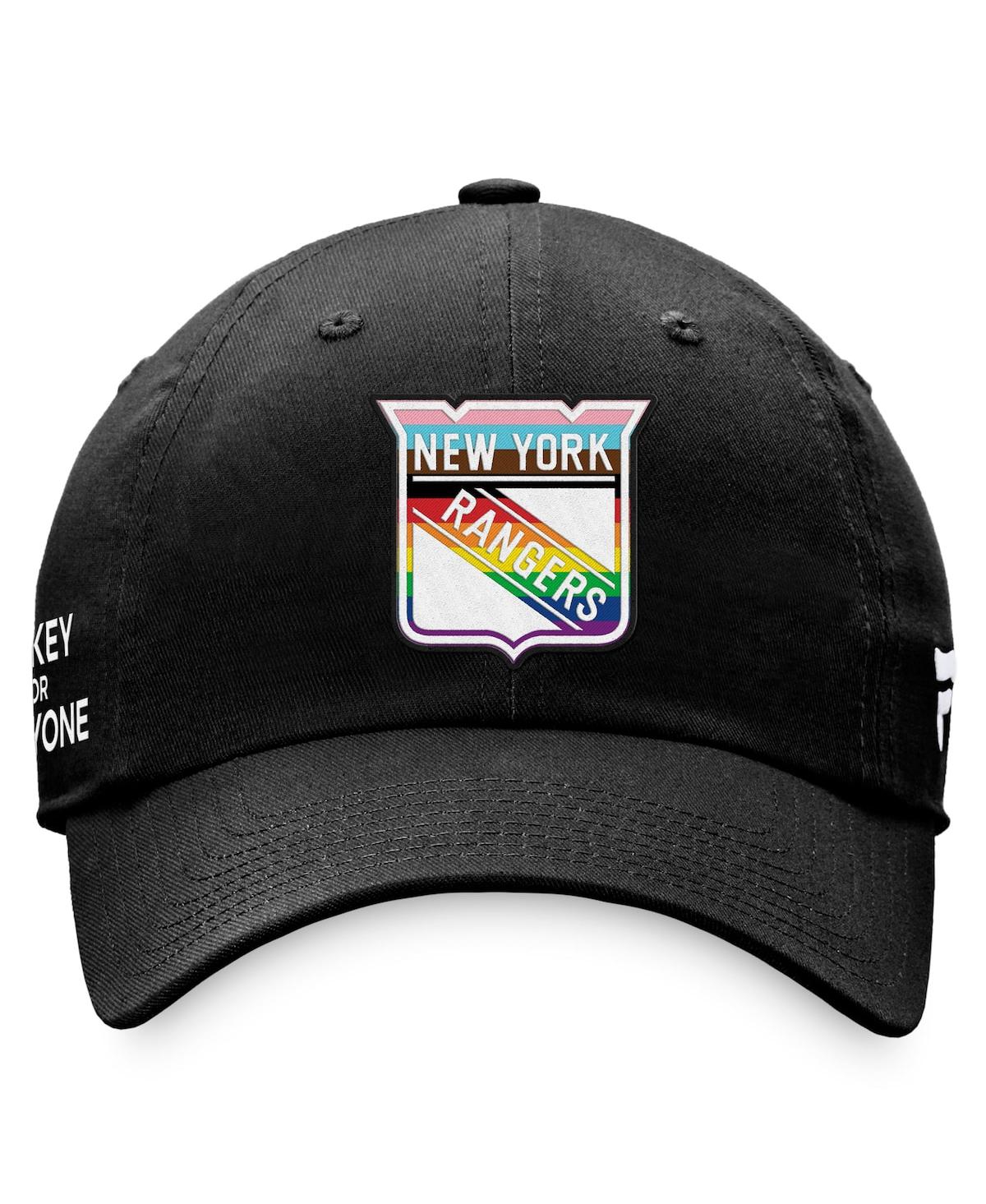 Shop Fanatics Men's  Black New York Rangers Team Logo Pride Adjustable Hat