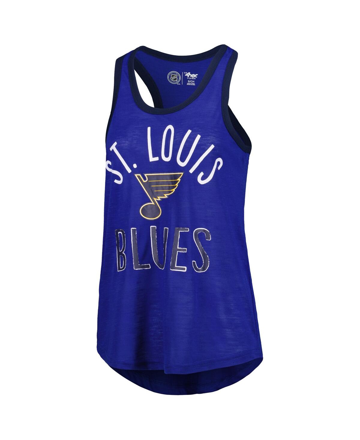 Shop G-iii 4her By Carl Banks Women's  Royal St. Louis Blues First Base Racerback Scoop Neck Tank Top
