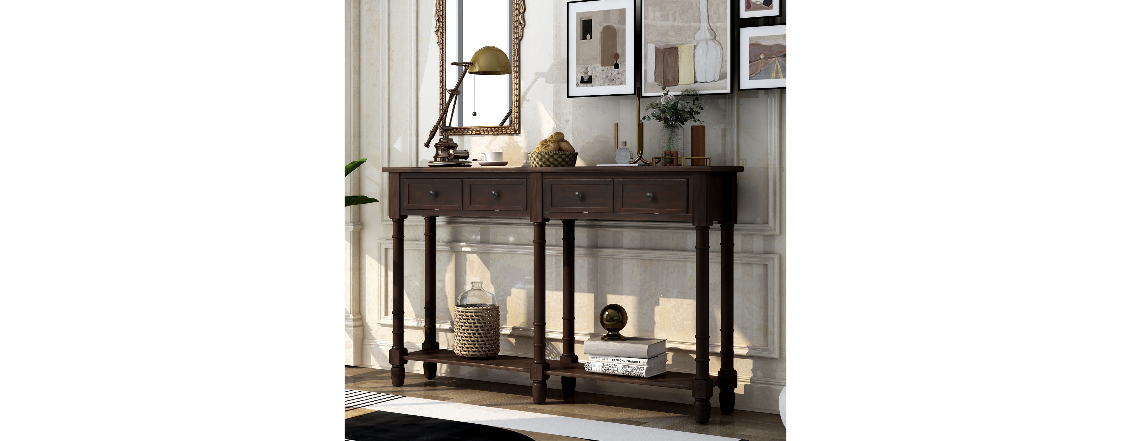 Simplie Fun Console Table Sofa Table Easy Assembly With Two Storage Drawers And Bottom Shelf
