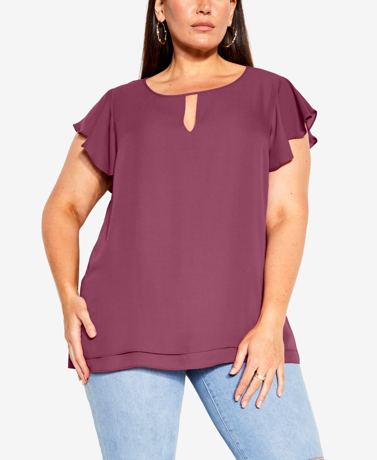 CITY CHIC TRENDY PLUS SIZE SWEET WATERFALL SHORT SLEEVE TOP