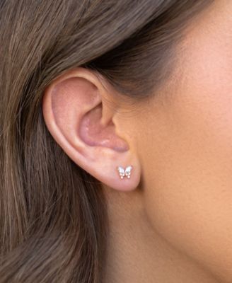 Faux Cubic Zirconia Remember Me Butterfly Stud Earrings