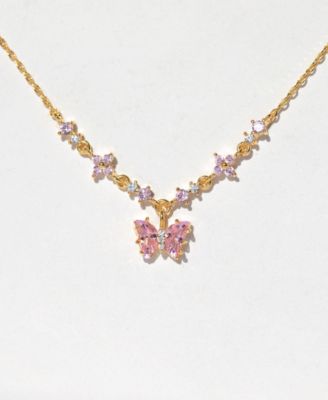 Pink Faux Cubic Zirconia Flutter Love Butterfly Necklace