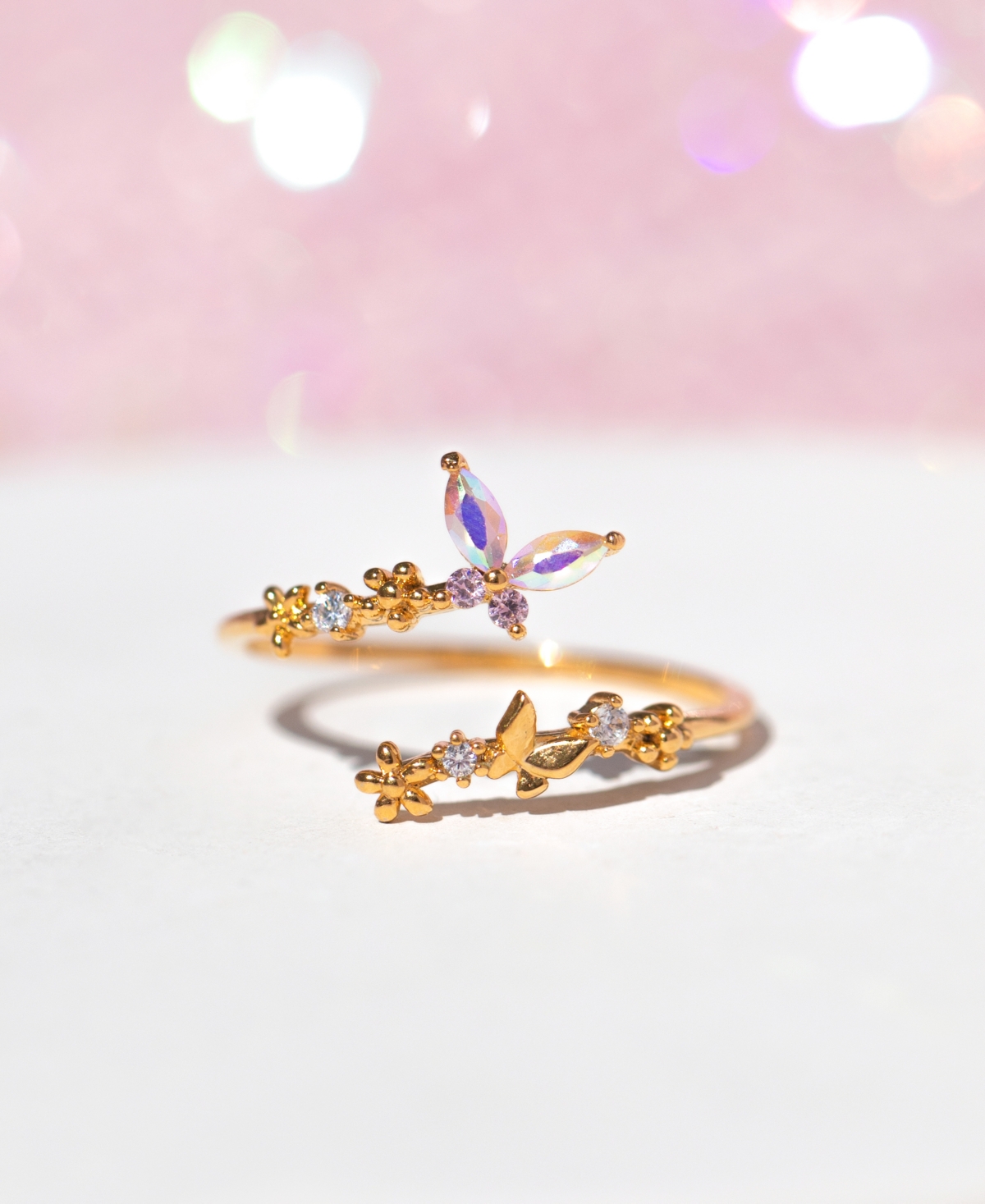 Girls Crew Crystal Multi-Color Dance of the Butterfly Adjustable Ring