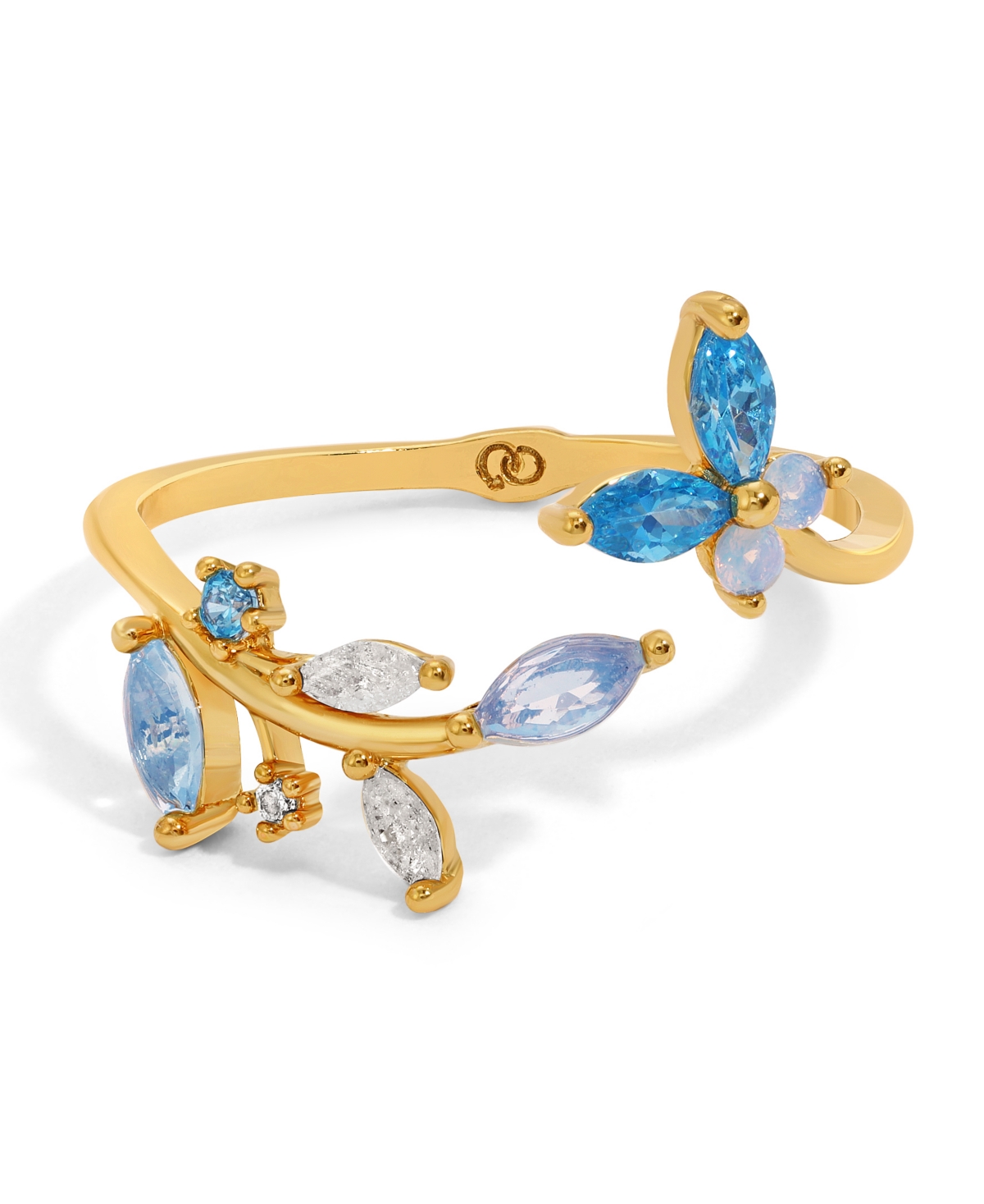 Girls Crew Crystal Blue Perfect Petal Butterfly Ring In Gold