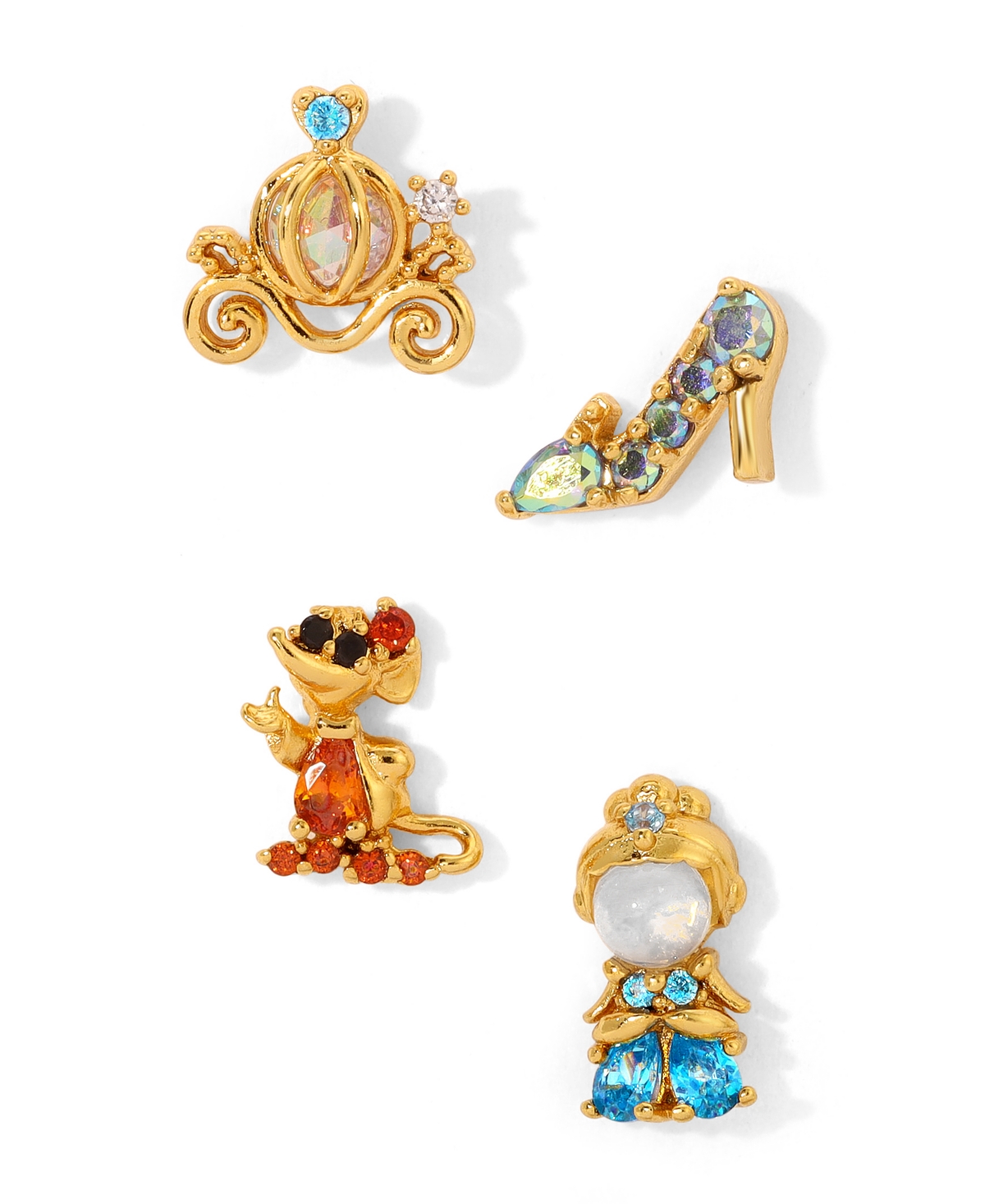 Girls Crew Crystal Multi-color Disney Princess Cinderella Stud Earring Set In Gold