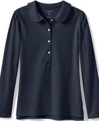 Girls School Uniform Long Sleeve Peter Pan Collar Polo Shirt