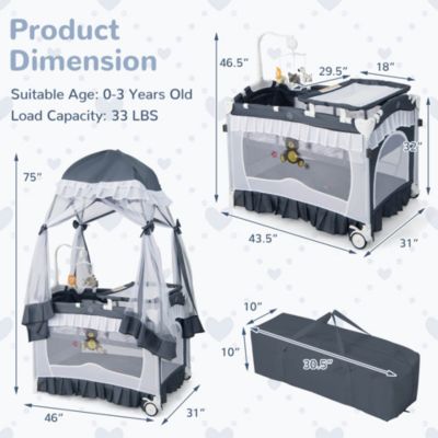 4 in 1 Portable Baby Playard Crib Bassinet Bed Changing Table Canopy