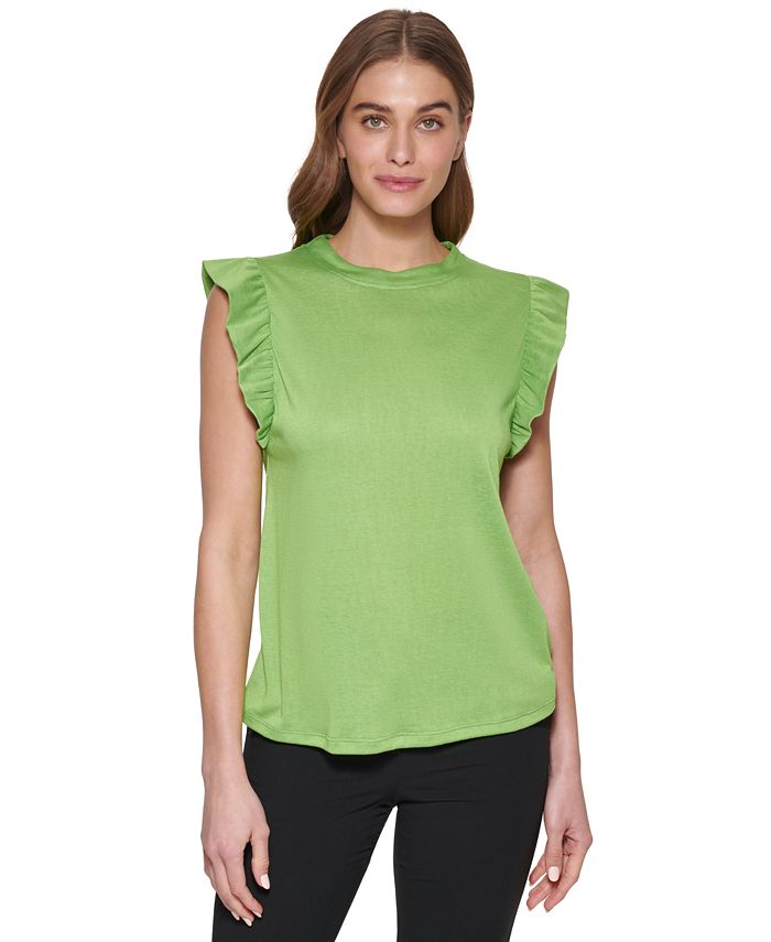DKNY Women's Jewel-Neck Flutter-Sleeve Knit Top - Macy's