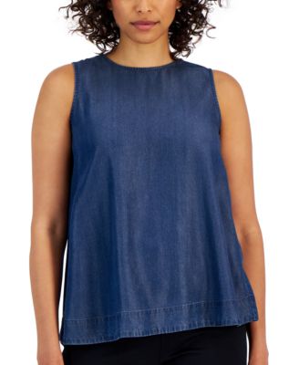 Anne Klein - Women's Chambray Bow-Back Sleeveless Top