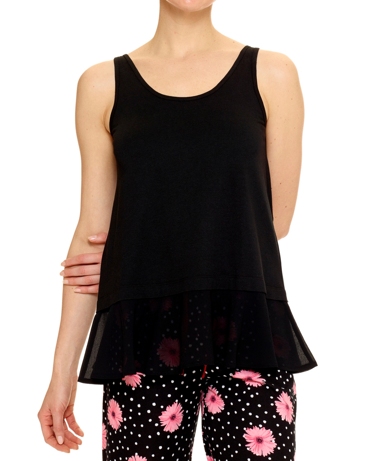 Hue Women's Sleeveless Flounce-hem Pajama Tank Top In Black