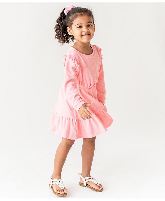 RuffleButts Toddler Girls Pink Terry Knit Flutter Sweatshirt Dress ...