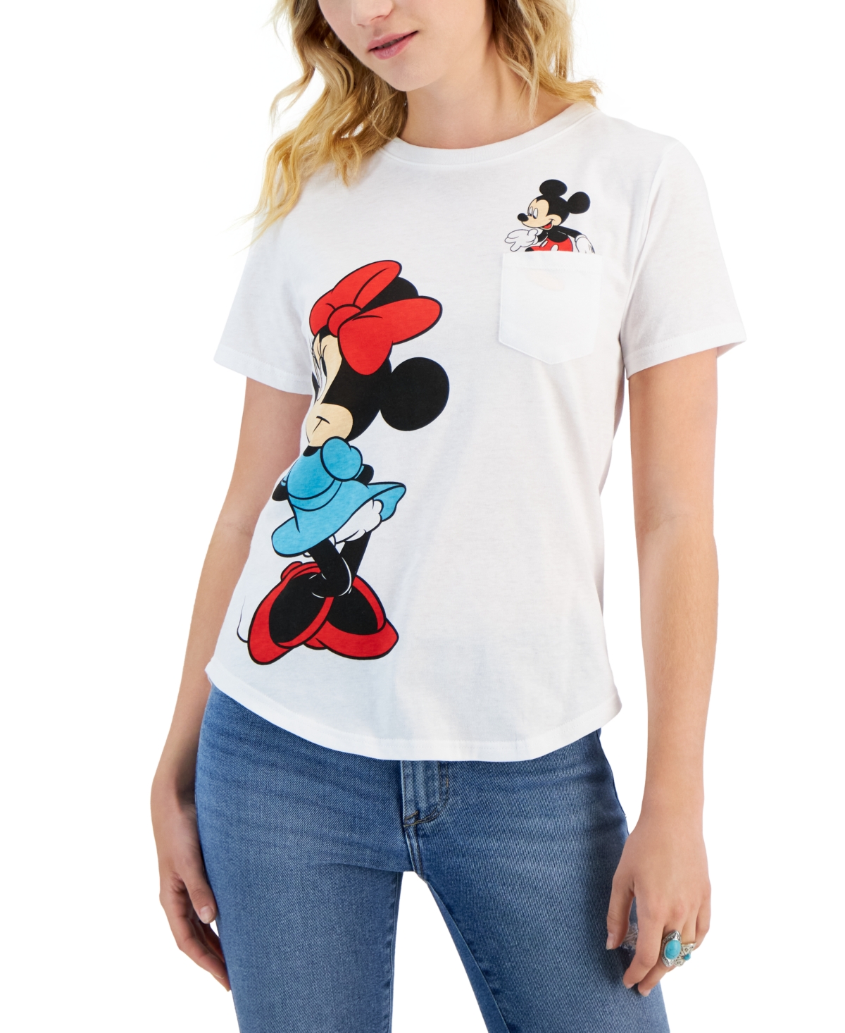 Disney Juniors' Mickey And Minnie Mouse Pocket T-shirt In White