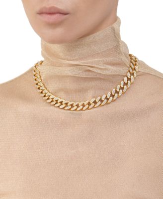 Women's Gold-Tone Plated Crystal Thick Cuban Curb Chain Necklace