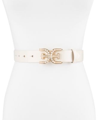 Women's Imitated Pearl Embellished Double-E Plaque Buckle Belt