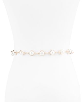 Women's Imitated Pearl Embellished Gold-Tone Chain Dress Belt