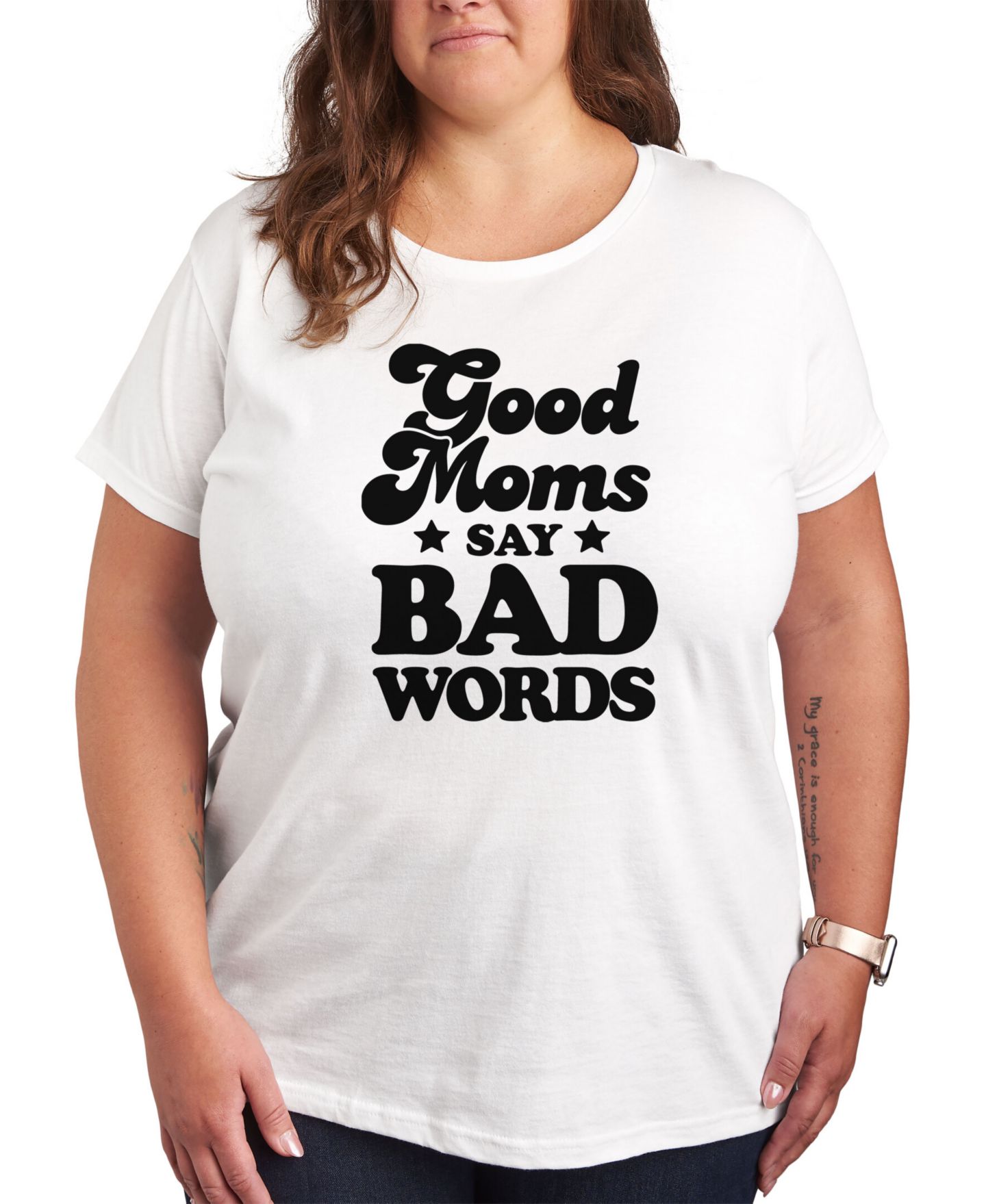 Женская футболка Hybrid Apparel Trendy Plus Size Good Moms Say Bad Words Graphic, цвет: Белый — фото 1