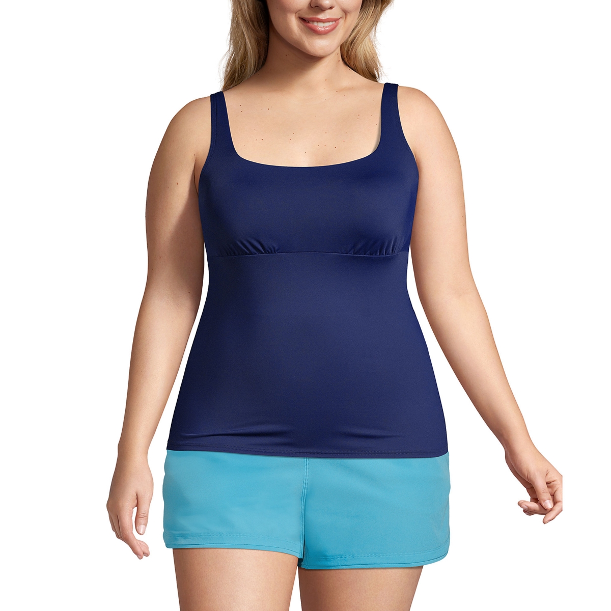 Plus Size Mastectomy Square Neck Tankini Swimsuit Top Adjustable Straps - Deep sea navy