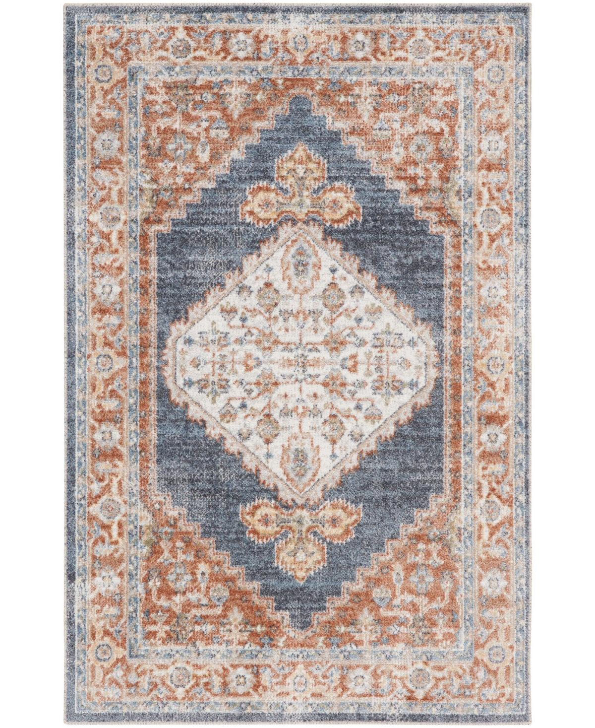 Nourison Astra Machine Washable Asw11 4' X 6' Area Rug In Denim