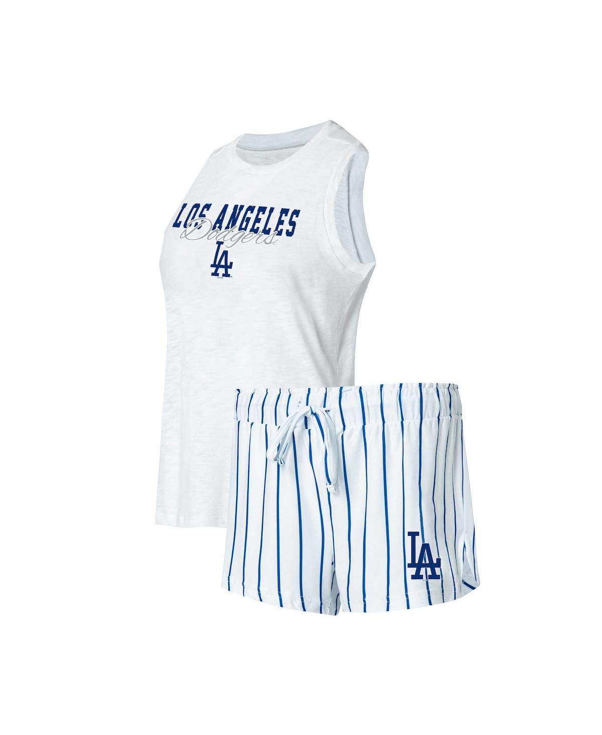 Shop Concepts Sport Women's  White Los Angeles Dodgers Reel Pinstripe Tank Top And Shorts Sleep Set