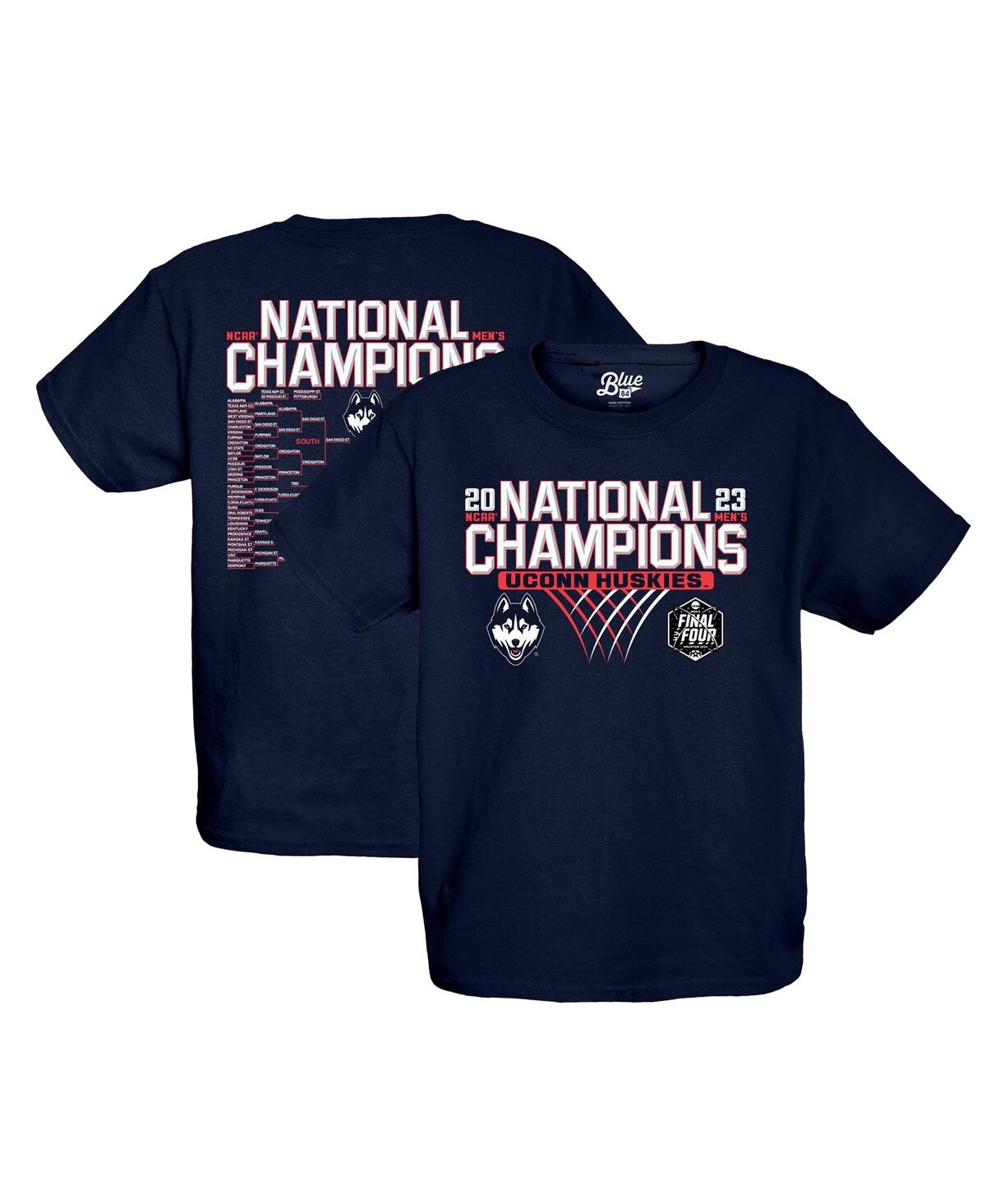 Big Boys and Girls Blue 84UConn Huskies 2023 Ncaa Men's Basketball National Champions Focus Bracket T-shirt - Navy