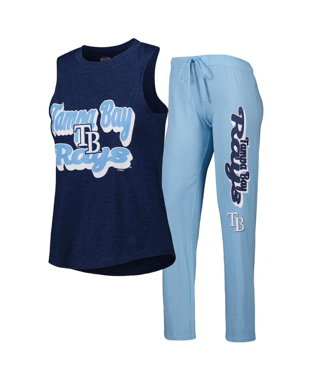 Shop Concepts Sport Women's  Light Blue, Navy Tampa Bay Rays Wordmark Meter Muscle Tank Top And Pants Slee In Light Blue,navy